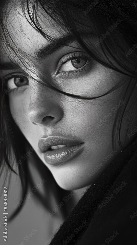 Fototapeta premium Jeune femme brune avec un regard captivant et une lumière douce