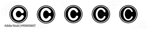 Copyright symbol. registered icon set. trademark protection C mark vector icons in black color style. easy editable stroke