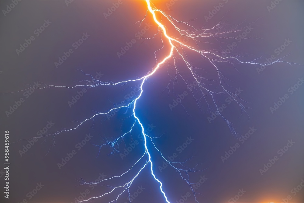 Luminous Orange and Blue Electric Lightning on White Canvas Luminous Orange and Blue Electric Lightning on White Canvas