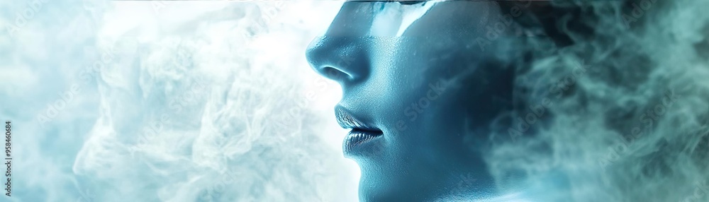 Ethereal portrait with mist, conveying a sense of mystery and tranquility. Perfect for themes of dreams and introspection. Ethereal portrait with mist, conveying a sense of mystery and tranquility. Perfect for themes of dreams and introspection.