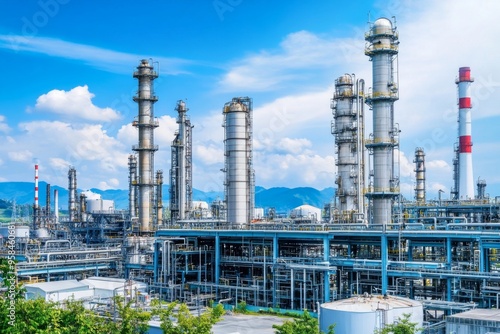 Aerial view of oil refinery and industrial infrastructure showcasing its vast industrial structures