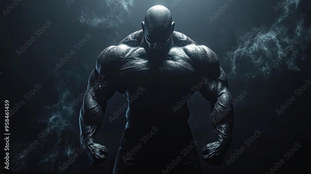 Powerful figure standing in shadows, exuding strength and determination with dramatic lighting creating an intense atmosphere. Powerful figure standing in shadows, exuding strength and determination with dramatic lighting creating an intense atmosphere.