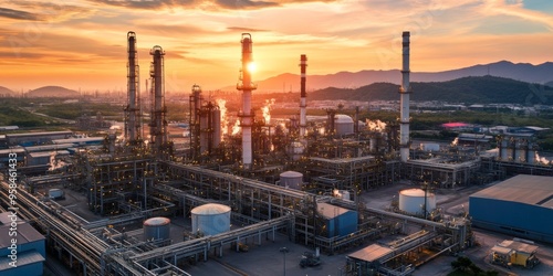 Aerial view of oil refinery and industrial infrastructure showcasing its vast industrial structures