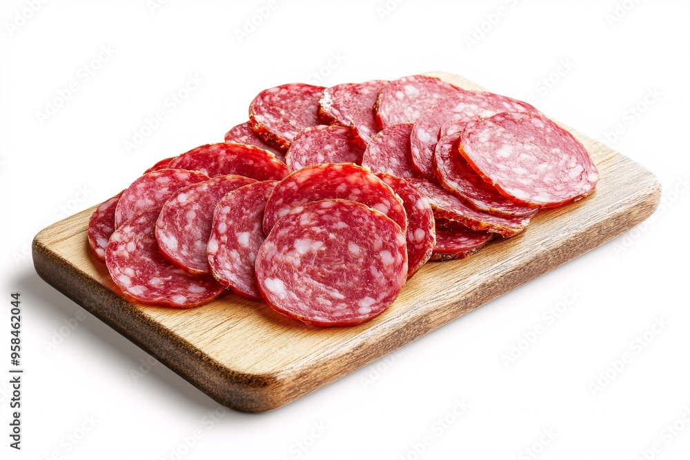 Obraz premium Sliced Genoa Salami on a White Background