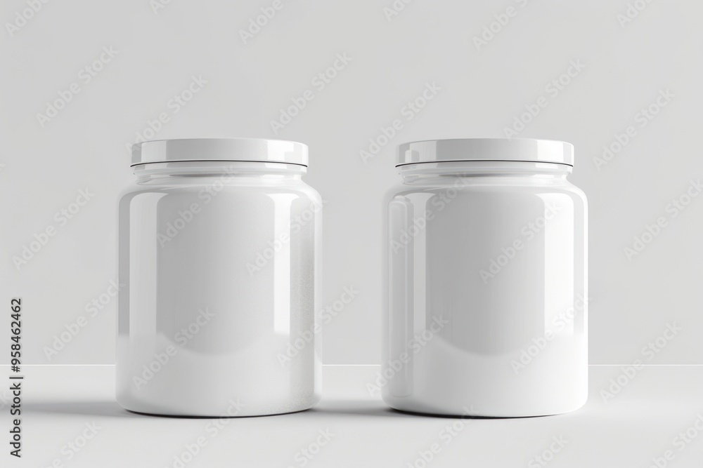 Protein jars mockup white porcelain beverage. Protein jars mockup white porcelain beverage.