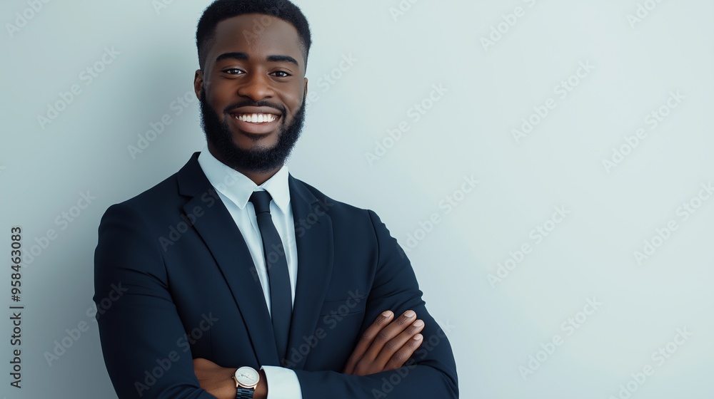 A man in a suit and tie is smiling and looking at the camera. He is wearing a watch and has his arms crossed A man in a suit and tie is smiling and looking at the camera. He is wearing a watch and has his arms crossed