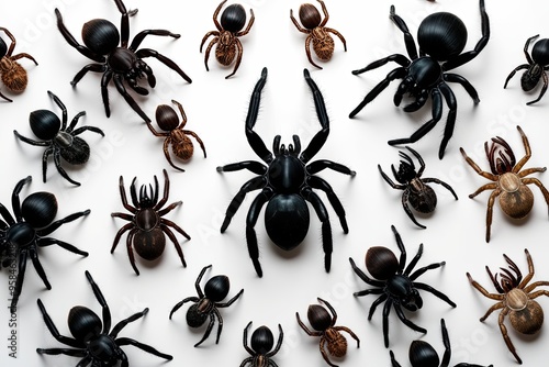 Exotic Tarantula Spider Array on Pristine White Background