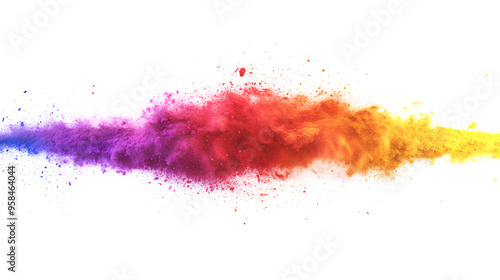 colorful rainbow holi paint color powder explosion isolated white wide panorama background