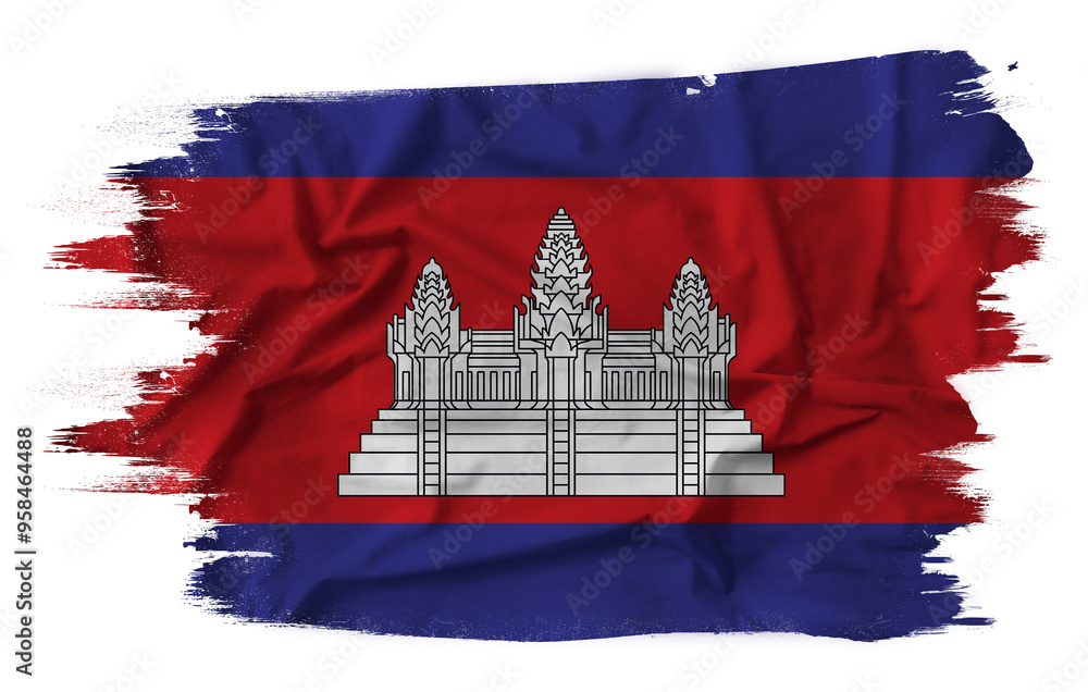 Cambodia flag on brush paint stroke.
