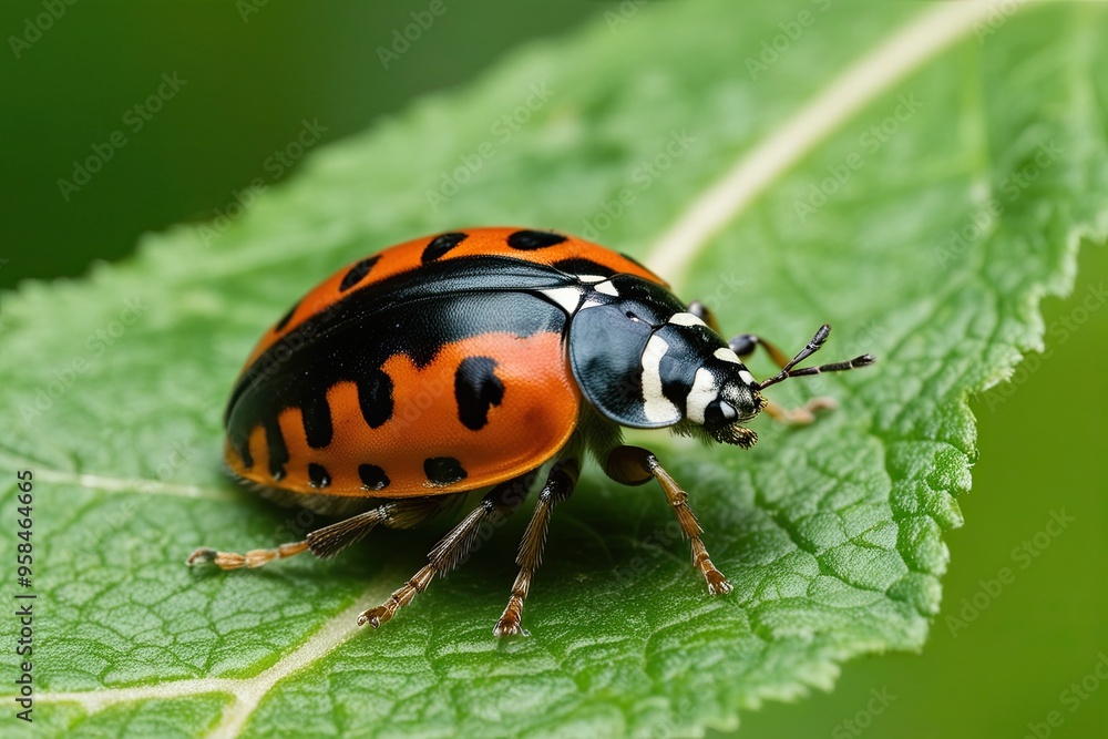 Detailed Macro Image of Ladybug on Leaf in Natural Environment
