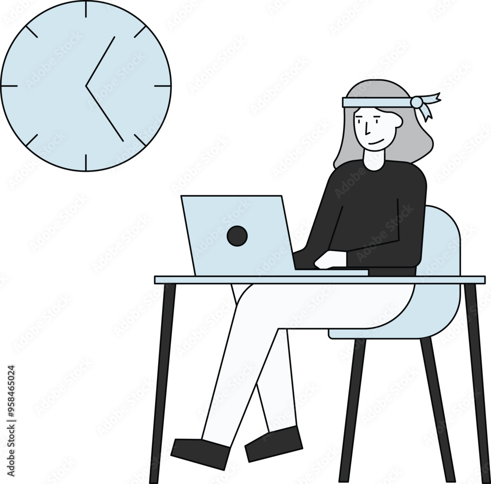 © Flaticons - The girl is working on the laptop with her head tied.