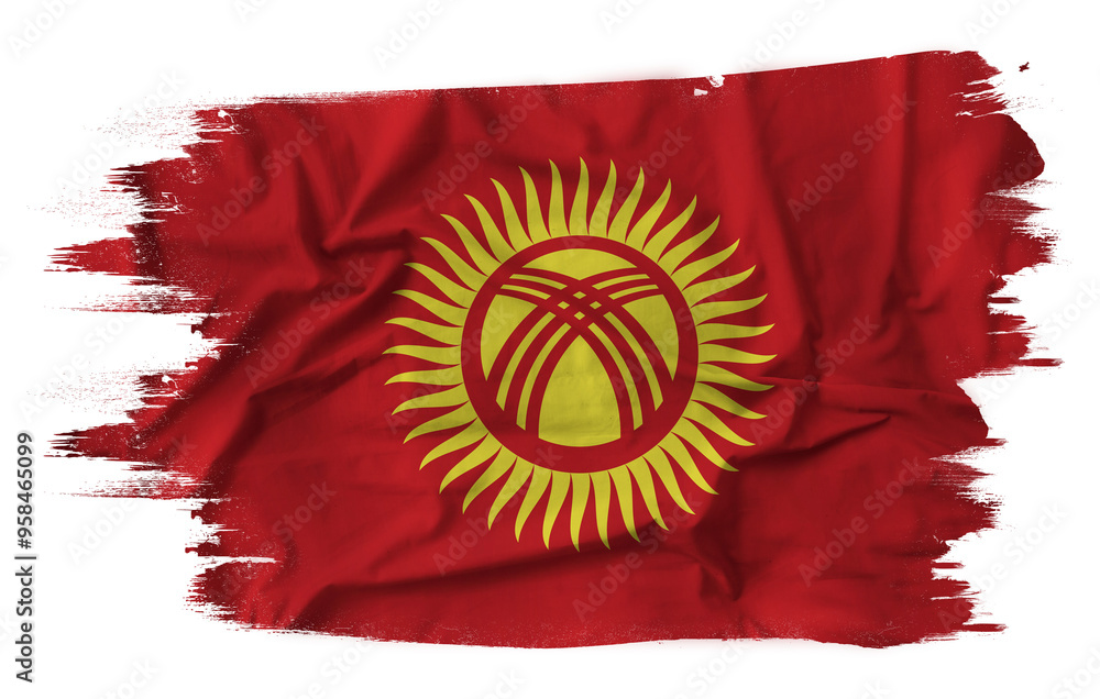 Kyrgyzstan flag on brush paint stroke.