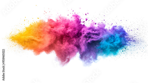 colorful rainbow holi paint color powder explosion isolated white wide panorama background