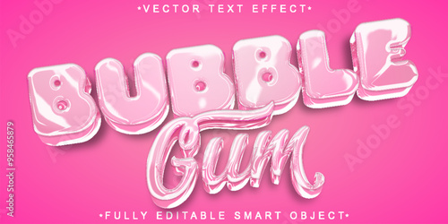 Cute Sweet Bubble Gum Vector Fully Editable Smart Object Text Effect