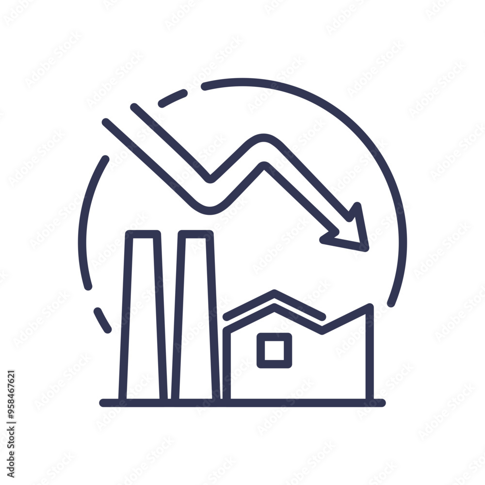 Illustration of a factory with a downward arrow, symbolizing a reduction in carbon emissions. Illustration of a factory with a downward arrow, symbolizing a reduction in carbon emissions.