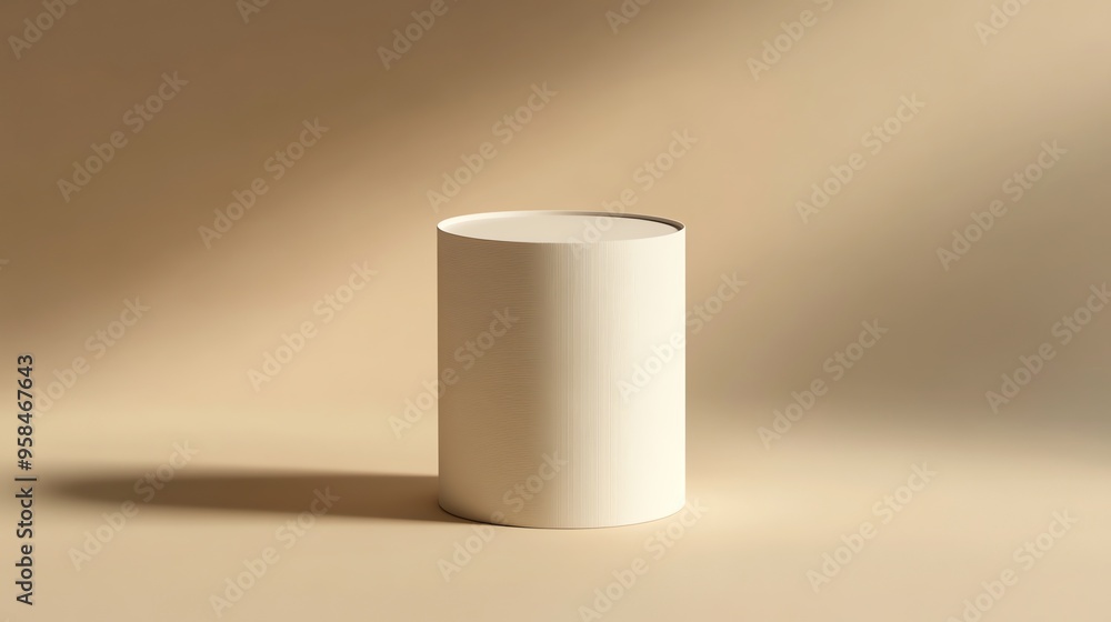 White Cylindrical Display Stand on Beige Background White Cylindrical Display Stand on Beige Background