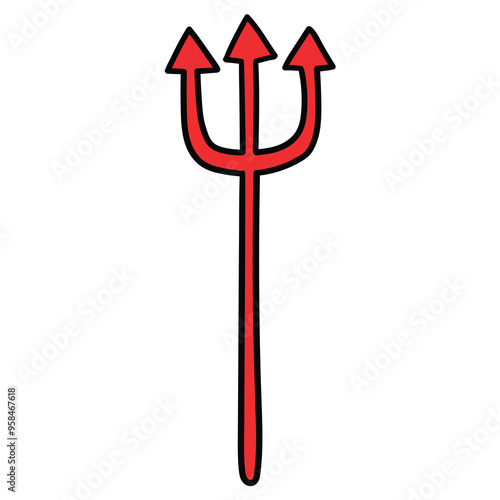 Hand drawn cartoon devil halloween trident on white background.