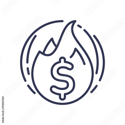 A burning dollar symbolizing decreasing purchasing power and inflation.