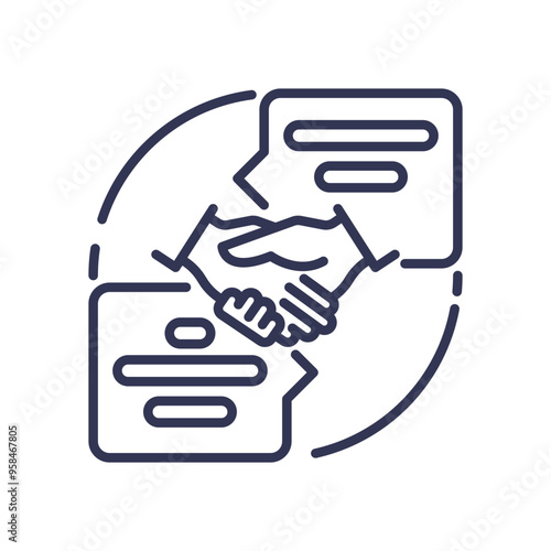 Illustration of a handshake and speech bubbles symbolizing effective communication and agreement in dialogue facilitation.