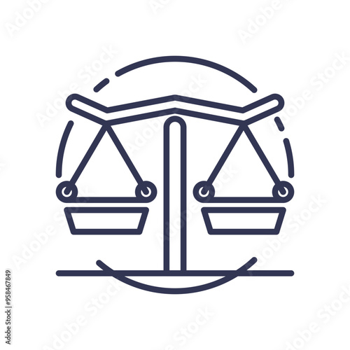 A line art illustration of balanced scales symbolizing fairness and justice.