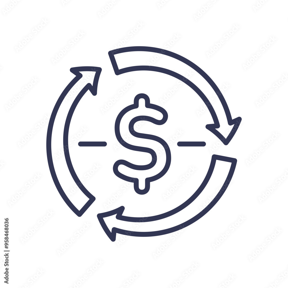 Dollar sign with circular arrows symbolizing ROI and financial growth. Dollar sign with circular arrows symbolizing ROI and financial growth.