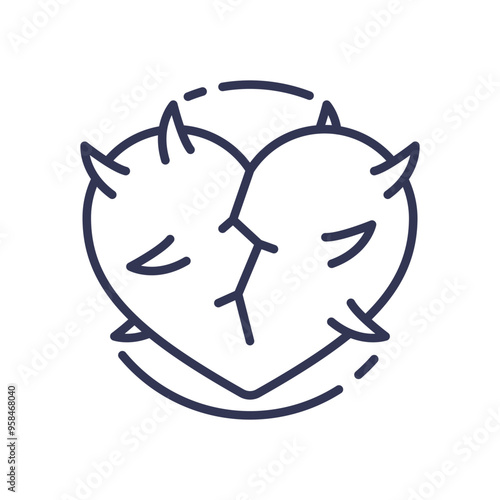 Two intertwined hearts with devil horns symbolize resentment and emotional conflict.