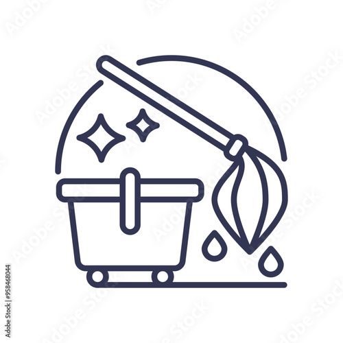 Illustration of a mop and bucket symbolizing cleanliness and sanitation.