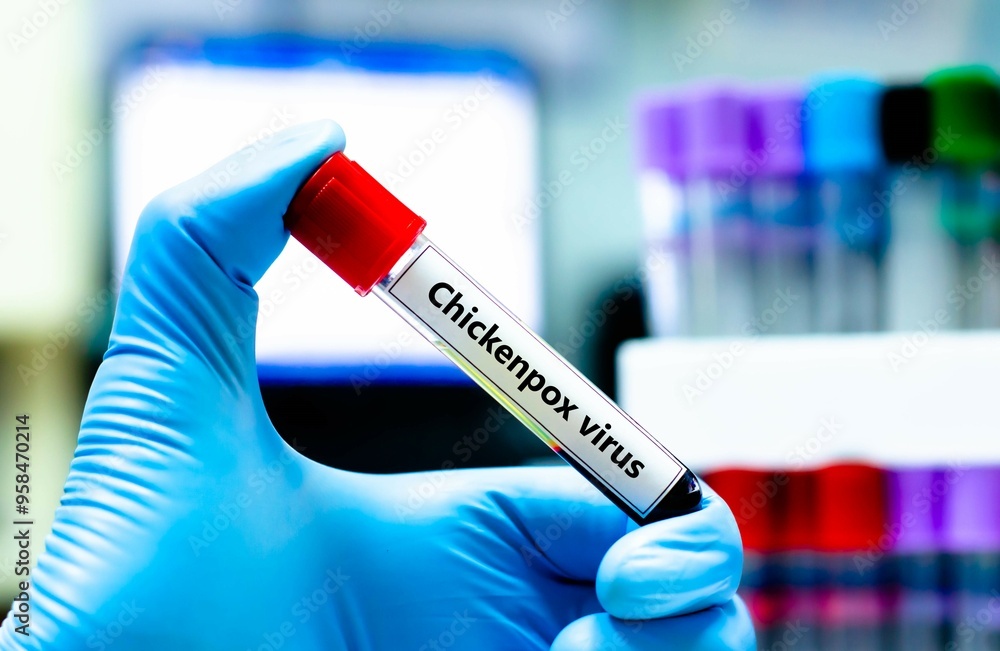 Fototapeta premium Blood sample tube for chickenpox virus test analysis.