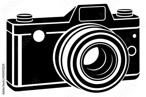 A camera silhouette,line art vector,icon illustration on white background.