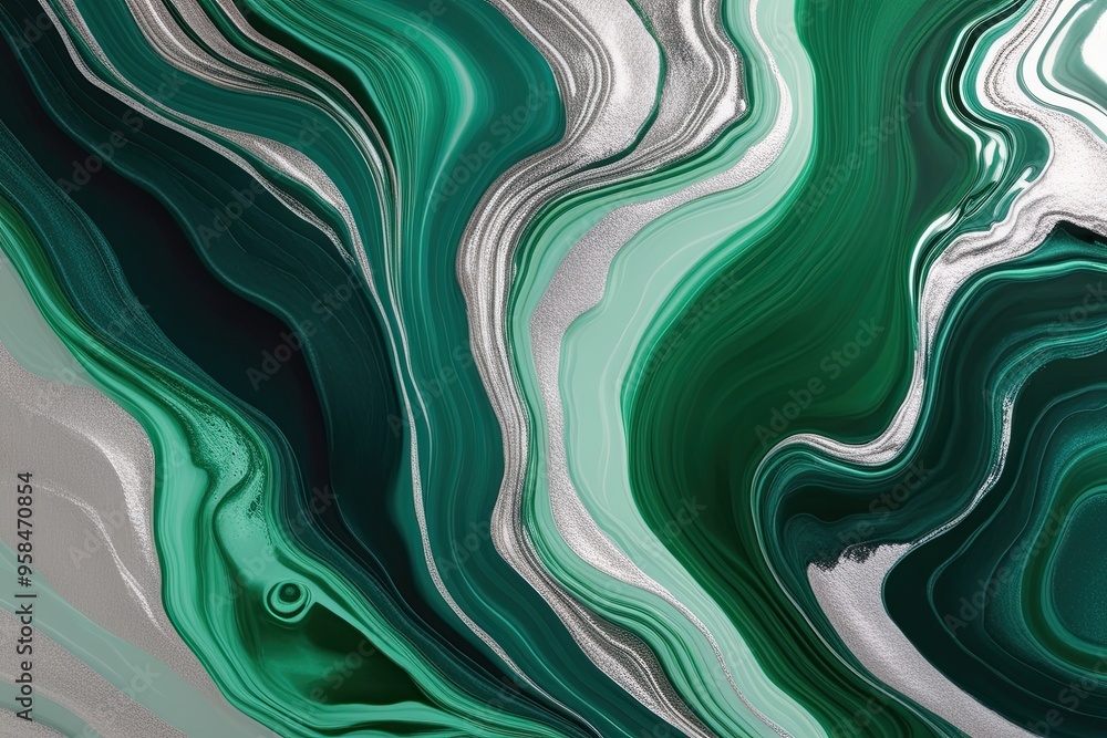 Emerald Green Silver Fluid Art Texture Contemporary Wallpaper Design Emerald Green Silver Fluid Art Texture Contemporary Wallpaper Design