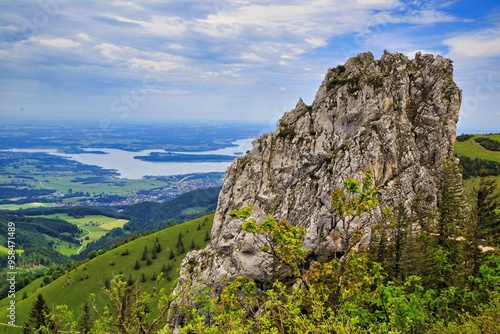 on the Kampenwand with a view over the Chiemgau and the Chiemsee, Bavaria, Germany photo