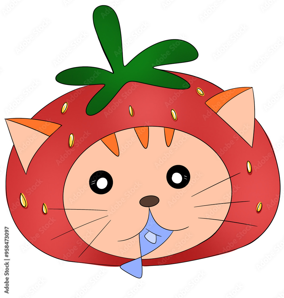 Obraz premium Cat with strawberry 