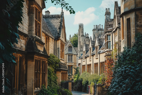 Wallpaper Mural A narrow alleyway winds through the historic stone buildings of Oxford University, sunlight dappling the path. Torontodigital.ca
