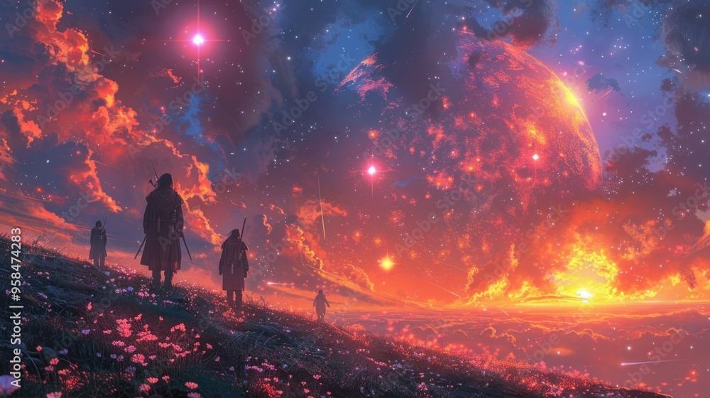 Fototapeta premium The sky is filled with stars and the atmosphere is peaceful and serene