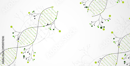 Scientific medical background with abstract image of dna molecule and tree branches. Hand drawn vector illustration.