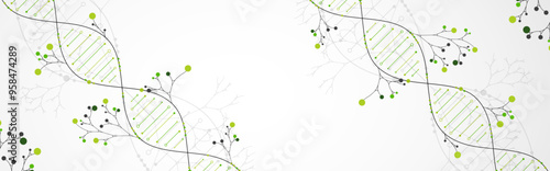 Scientific medical background with abstract image of dna molecule and tree branches. Hand drawn vector illustration.