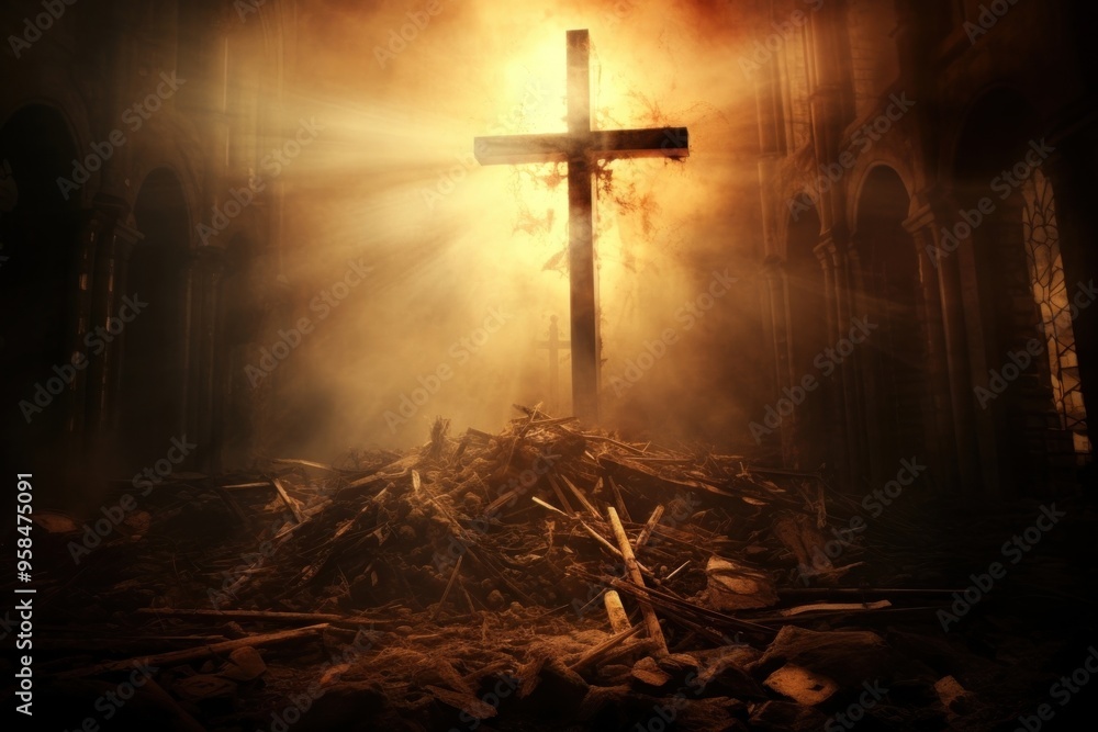 Naklejka premium Christian cemetery cross spirituality.