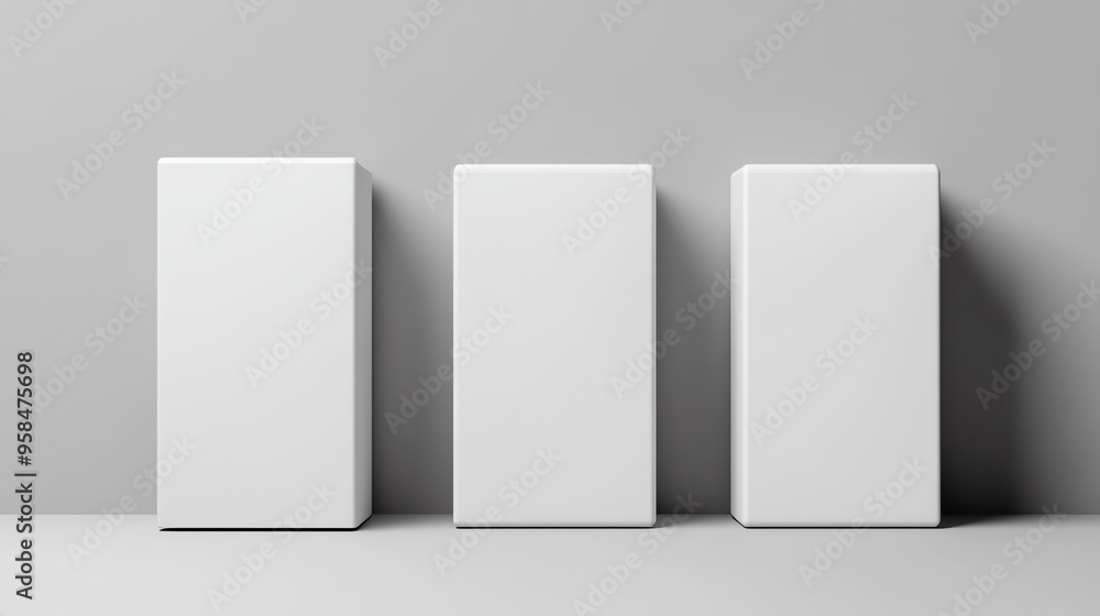 Three White Rectangular Boxes on a Gray Surface