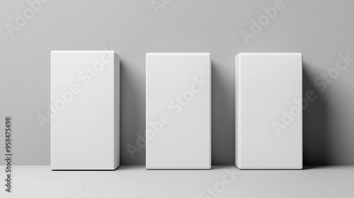 Obraz na płótnie Three White Rectangular Boxes on a Gray Surface w salonie