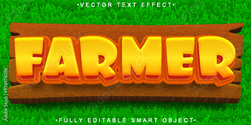 Cartoon Farmer Vector Fully Editable Smart Object Text Effect