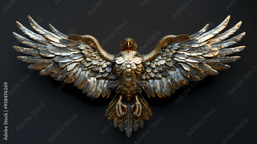 Naklejka premium Luxurious eagle with an open tail, full face, jewelry