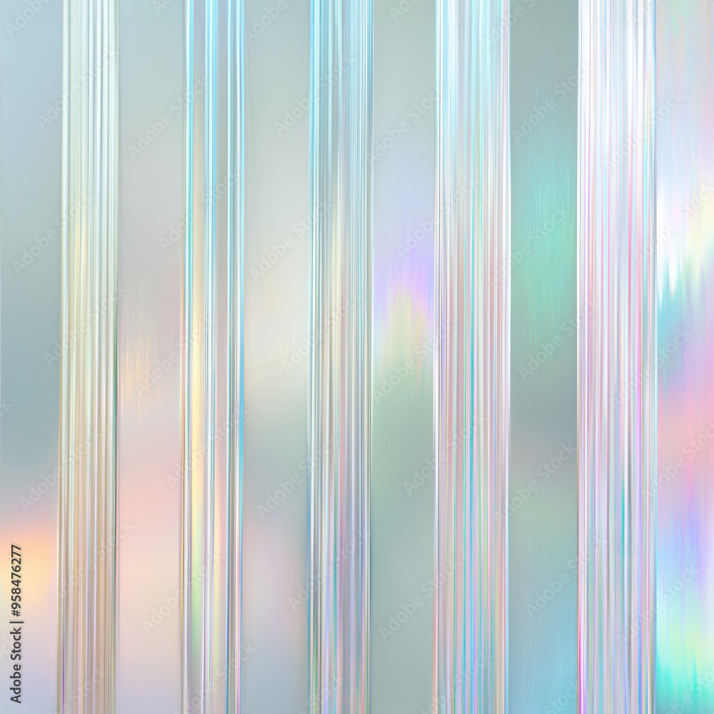 Narrow reeded glass panel. Iridescent silver holographic effect vertical lines. Clear polycarbonate material texture Narrow reeded glass panel. Iridescent silver holographic effect vertical lines. Clear polycarbonate material texture