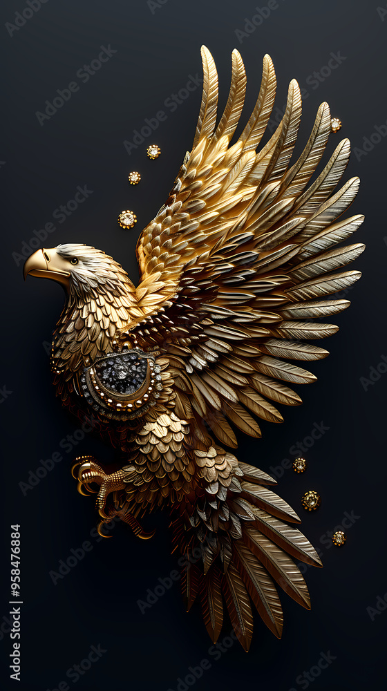 Obraz premium Luxurious eagle with an open tail, full face, jewelry