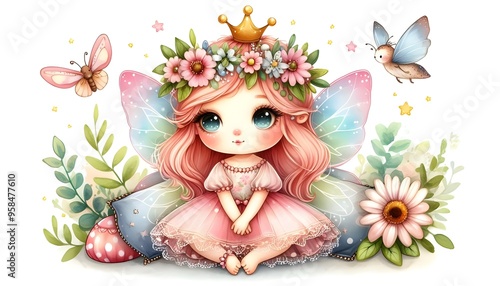 Cute fairy watercolor clipart.