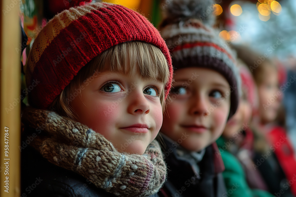 Children Enjoying Puppet Show at Joyful Christmas Market Children Enjoying Puppet Show at Joyful Christmas Market