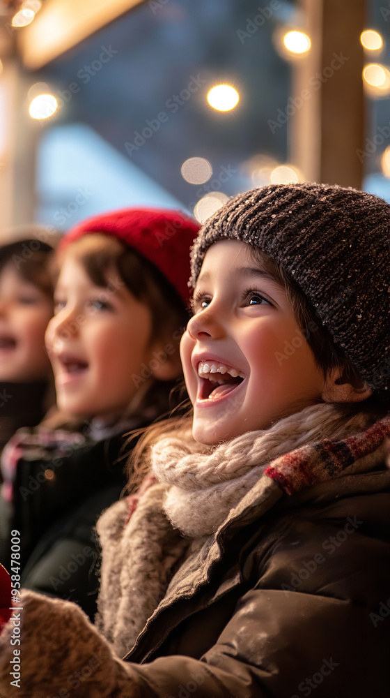 Children Enjoying Puppet Show at Joyful Christmas Market Children Enjoying Puppet Show at Joyful Christmas Market