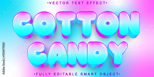 Pink Cute Cartoon Cotton Candy Vector Fully Editable Smart Object Text Effect