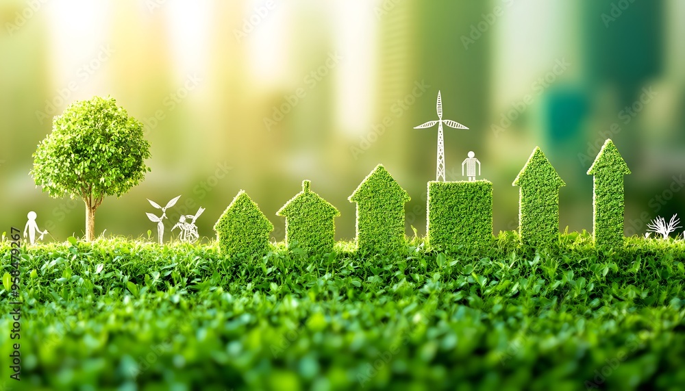 Green Grass Representations of Homes and a Wind Turbine Green Grass Representations of Homes and a Wind Turbine