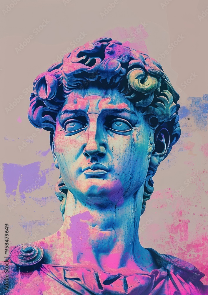 Vibrant modern David statue illustration Vibrant modern David statue illustration