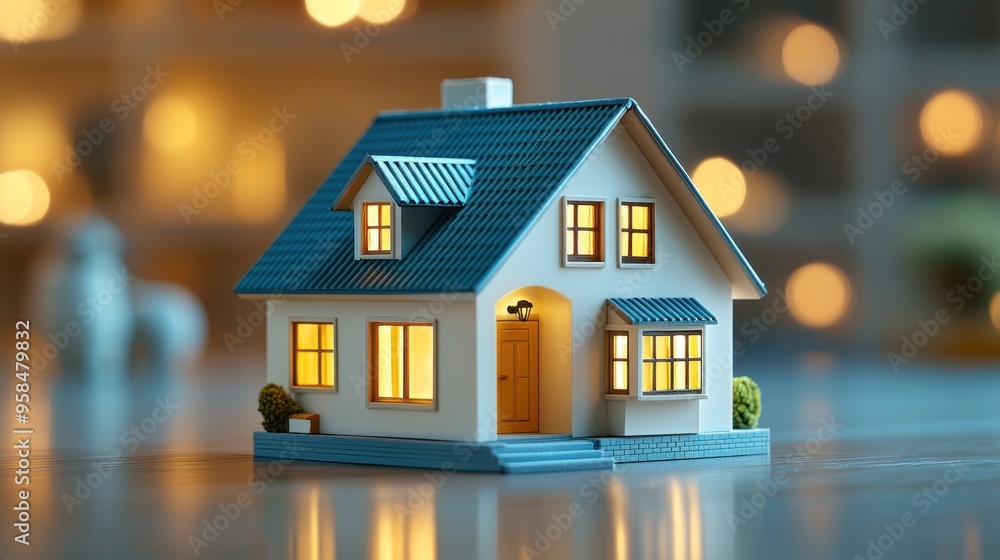 The mini house glows warmly with bright windows, set against a soft background for a welcoming vibe The mini house glows warmly with bright windows, set against a soft background for a welcoming vibe